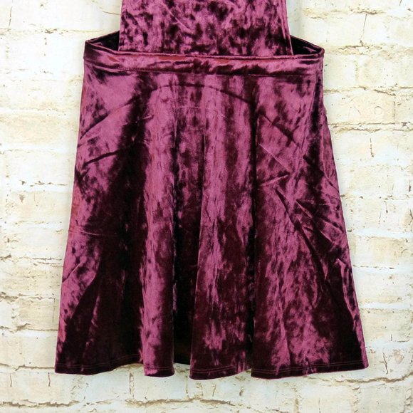 Hot Topic Crushed Velvet Jumper Overall Dress Women S Burgundy Skirtall Pinafore - Picture 6 of 14
